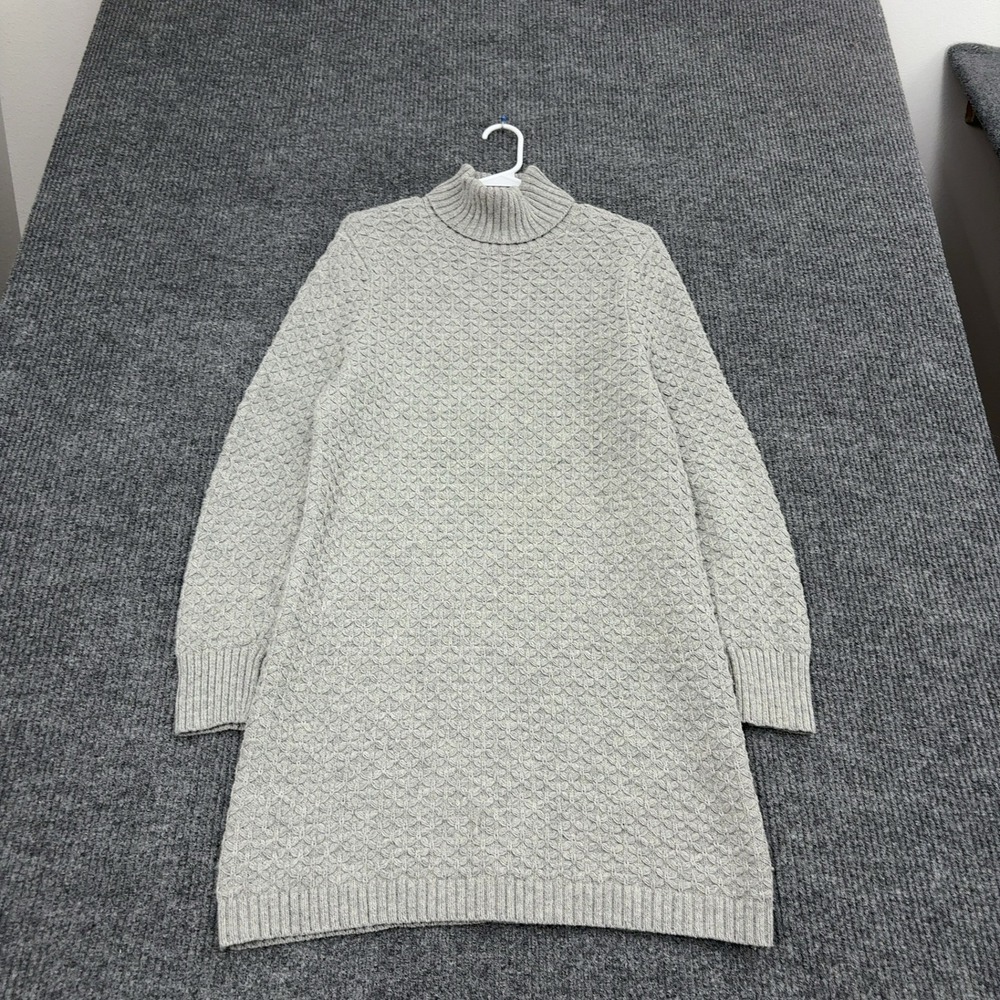 L.L. Bean Sweater Dress Womens XL Grey Cotton Wool Turtleneck Cable Knit Casual